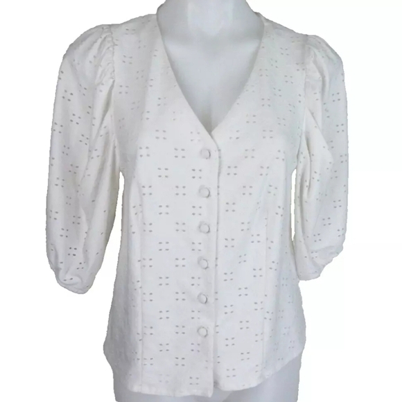 Joseph Ribkoff Eyelet Puff Sleeve Blouse - Picture 2 of 5